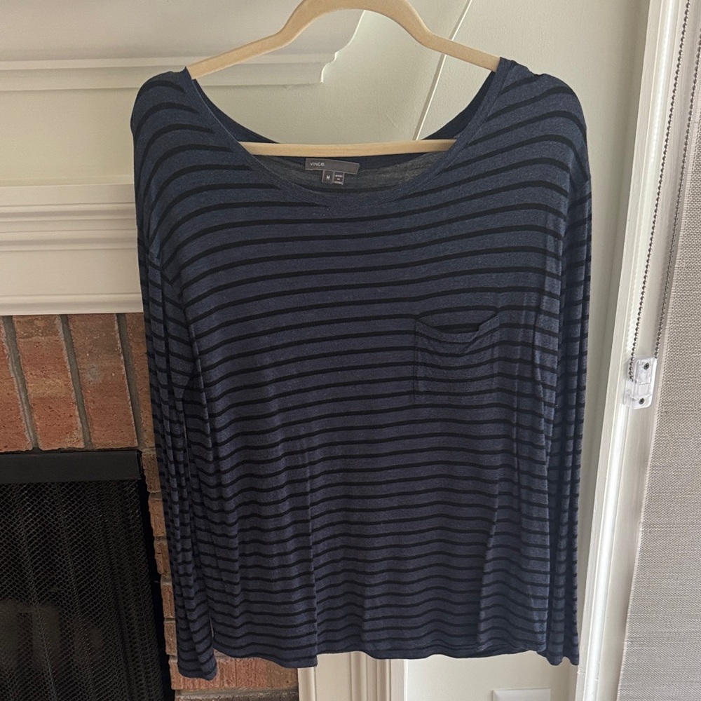 Vince Dark Blue Striped Blouse